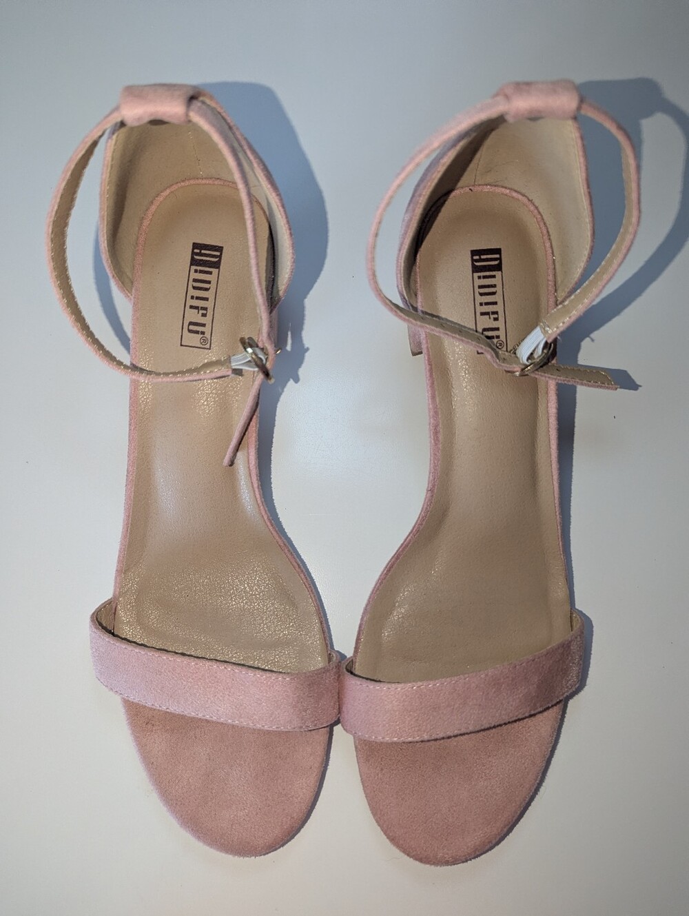 Dollcake Pink Suede Open-Toe Ankle Strap Heels